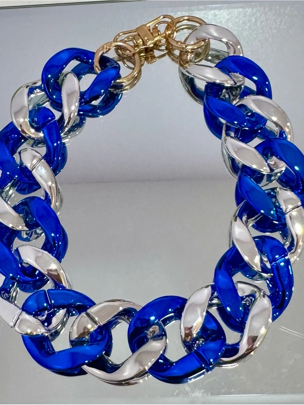New Metallic Bold Blue & Silver Chunky Bag Chain